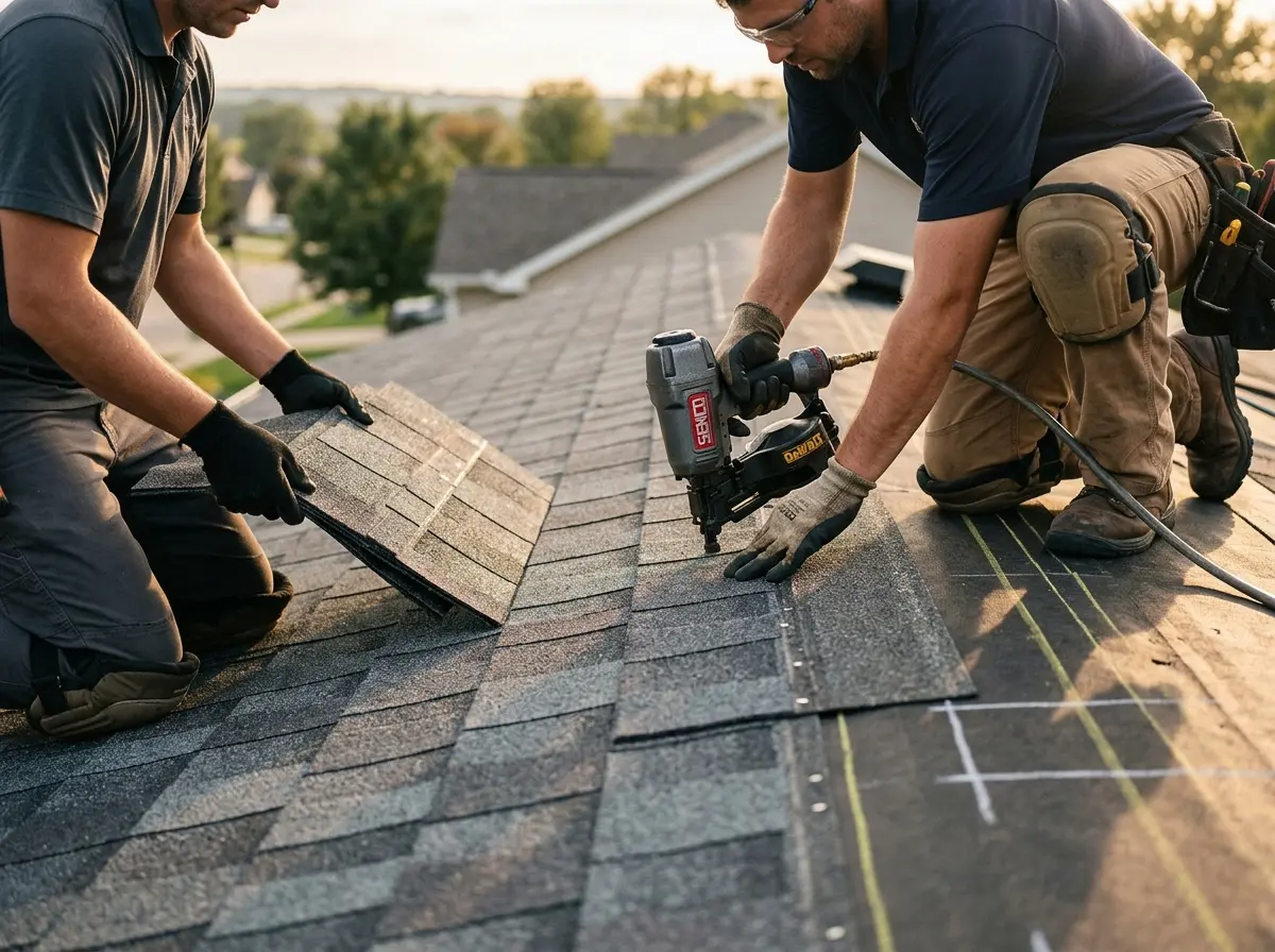 Professional roofer working on a residential roof in Picture Rocks